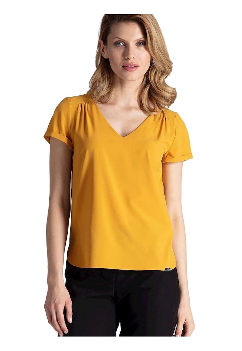 Tricou dama - decolteu in V - maneci scurte - elastan/poliester