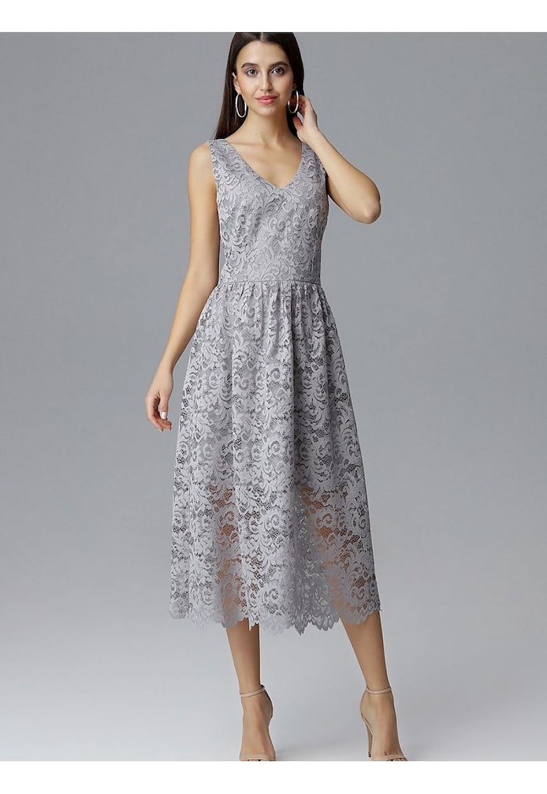 Rochie de seara - gri - din material elegant -
