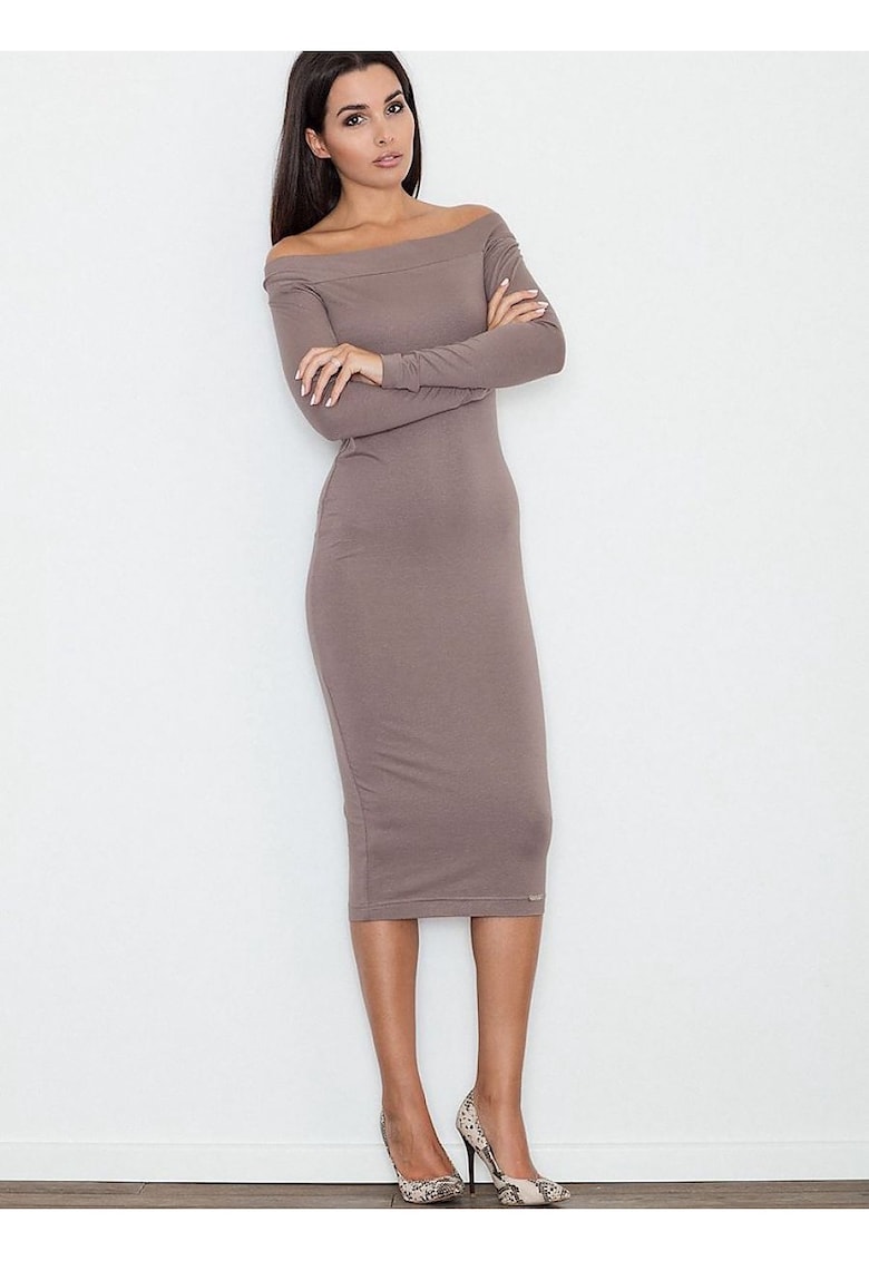 Rochie mulata - pana la genunchi - fara buzunare - culoare maro - viscoza