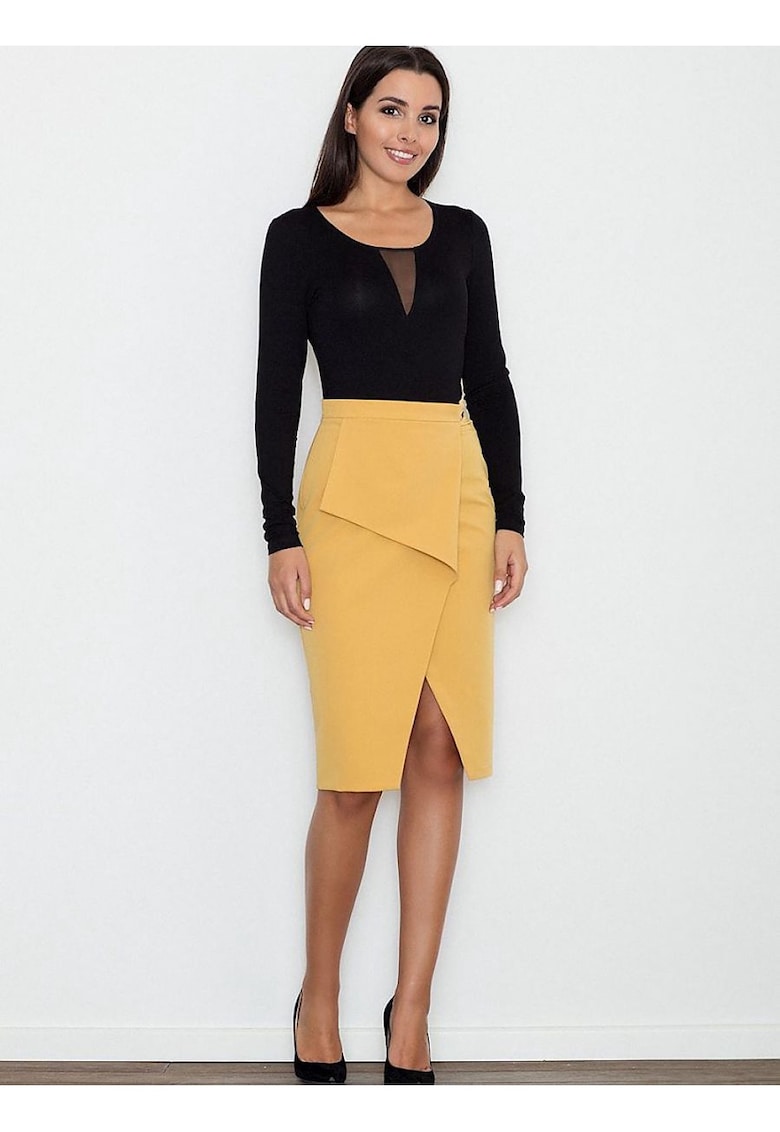 Fusta clasica galbena - viscoza - poliester