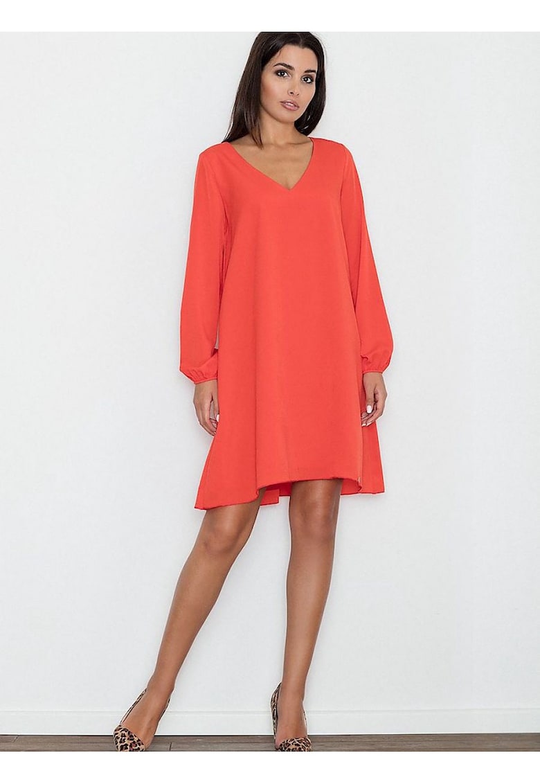 Rochie lejera - rosie - material delicat - decolteu ascutit - poliester viscoza