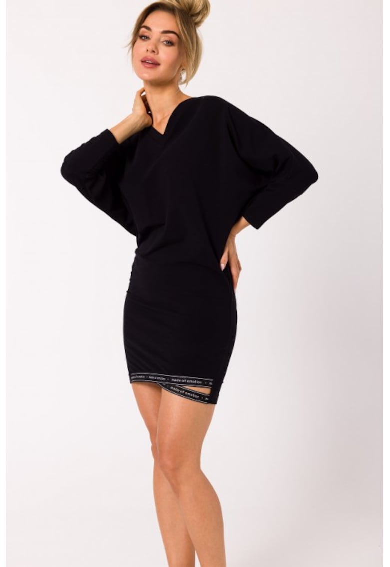 Rochie din bumbac cu bordura si decolteu in V -