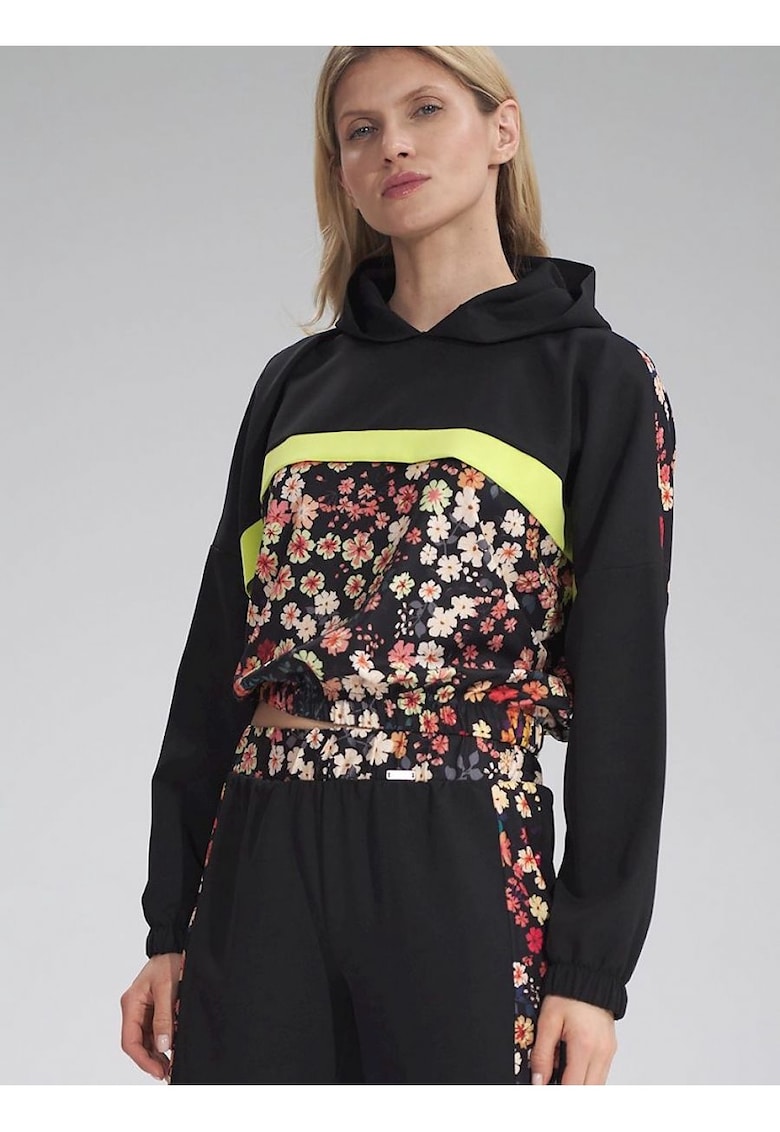 Hanorac dama  bicolor - cu gluga - maneci finisate - multicolor - poliester -