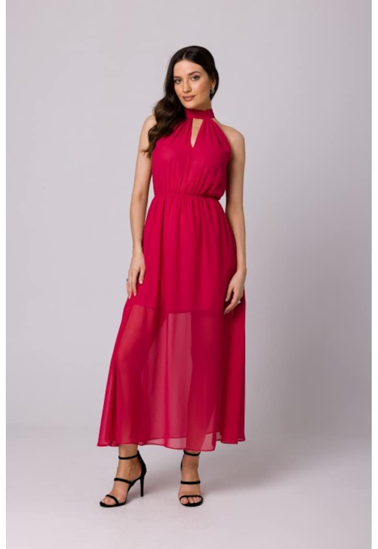 Rochie din sifon cu legaturi in jurul gatului - Fucsia