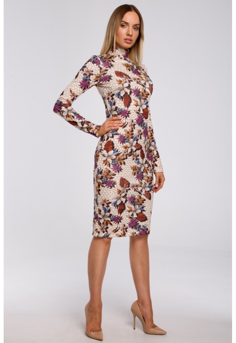 Rochie midi cu maneci lungi si guler inalt -