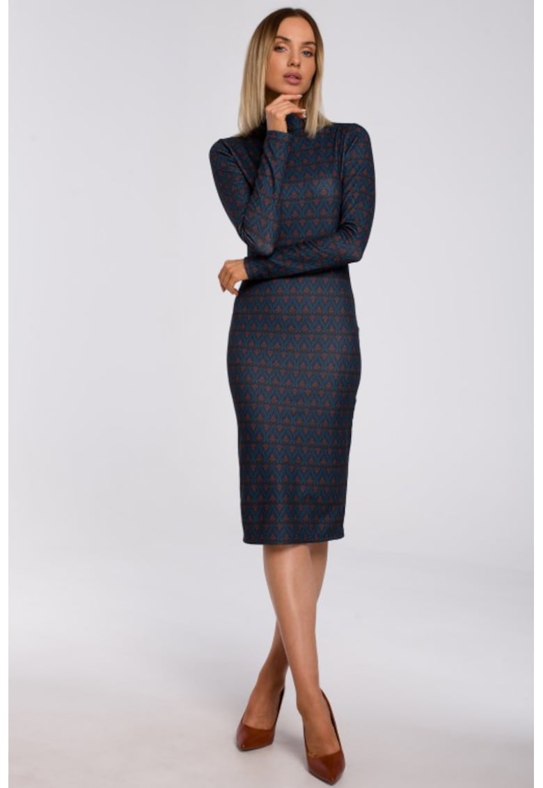 Rochie midi cu maneci lungi si guler inalt -