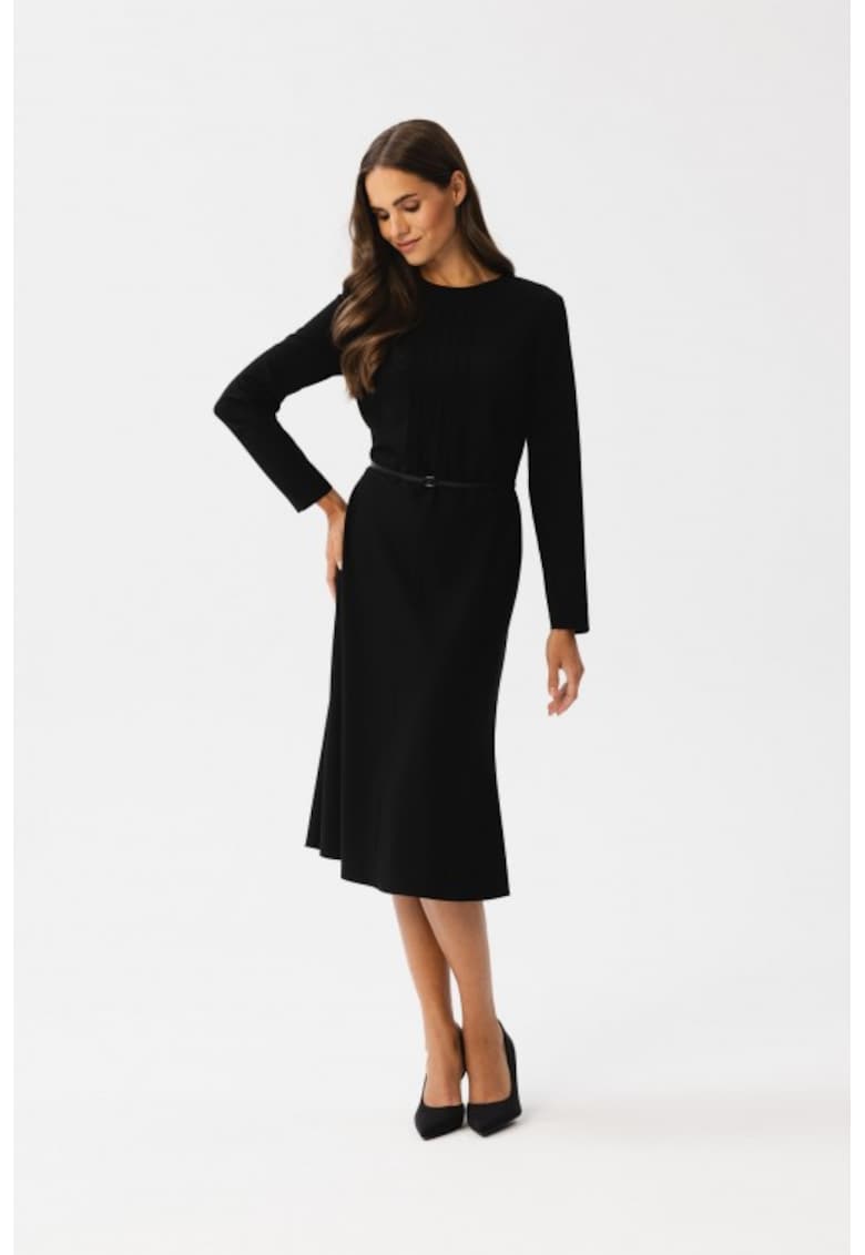 Rochie cu cusaturi decorative - - Negru