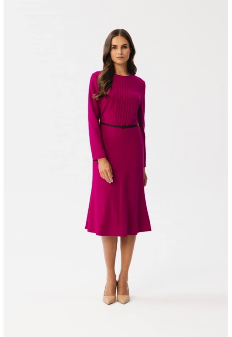 Rochie cu cusaturi decorative - - Roz