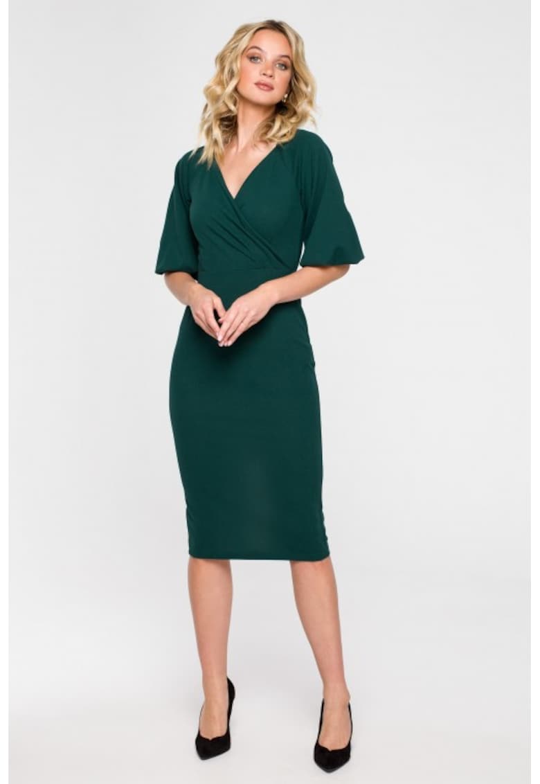 Rochie cu croiala petrecuta si maneci bufante -