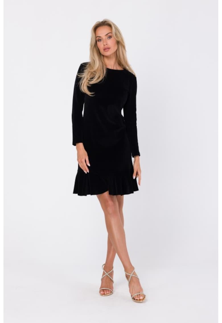 Rochie din velur cu volan - Negru