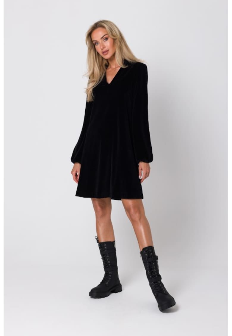 Rochie din velur cu decolteu in V -