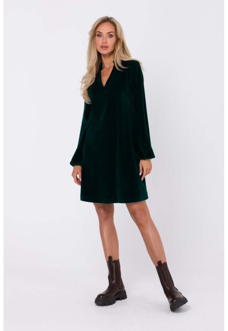 Rochie din velur cu decolteu in V -