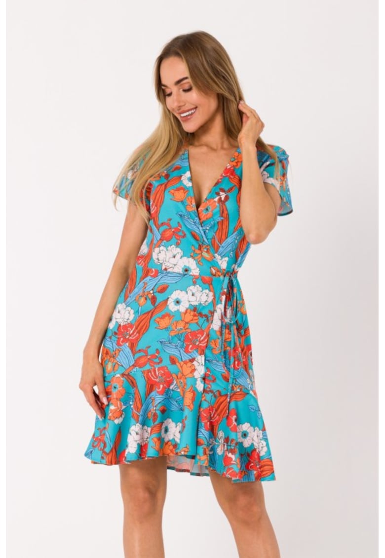 Rochie scurta cu suprapunere florala -