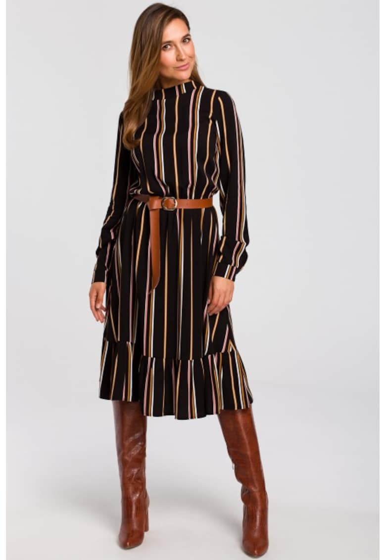 Rochie decupata in dungi cu curea -