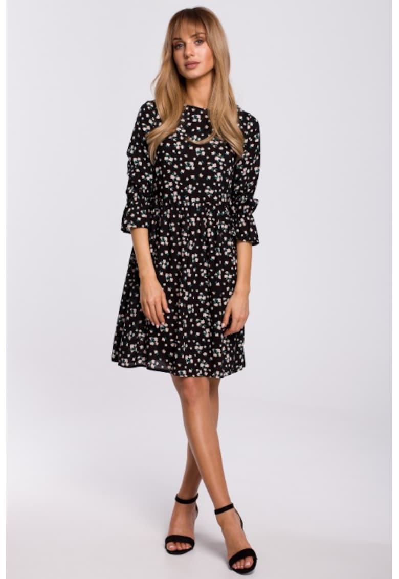 Rochie cu maneca scurta cu volane - - Negru