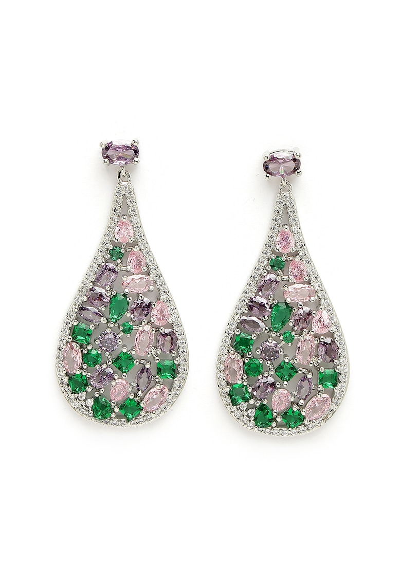 Cercei drop cu design floral si zirconia cubica Elegant