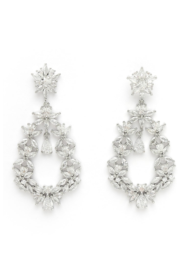 Cercei drop cu design floral si zirconia