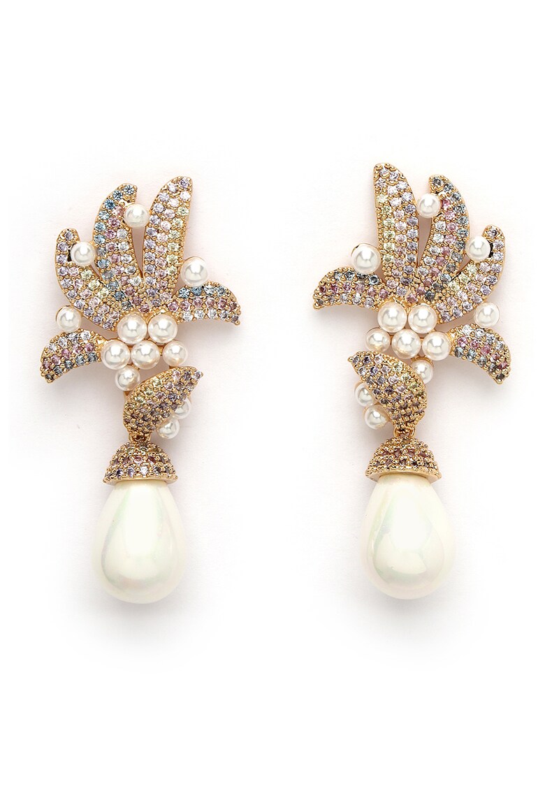 Cercei drop cu zirconia - Alb/Auriu