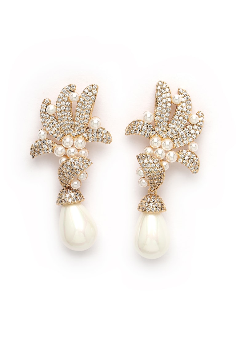 Cercei drop cu zirconia - Alb/Auriu