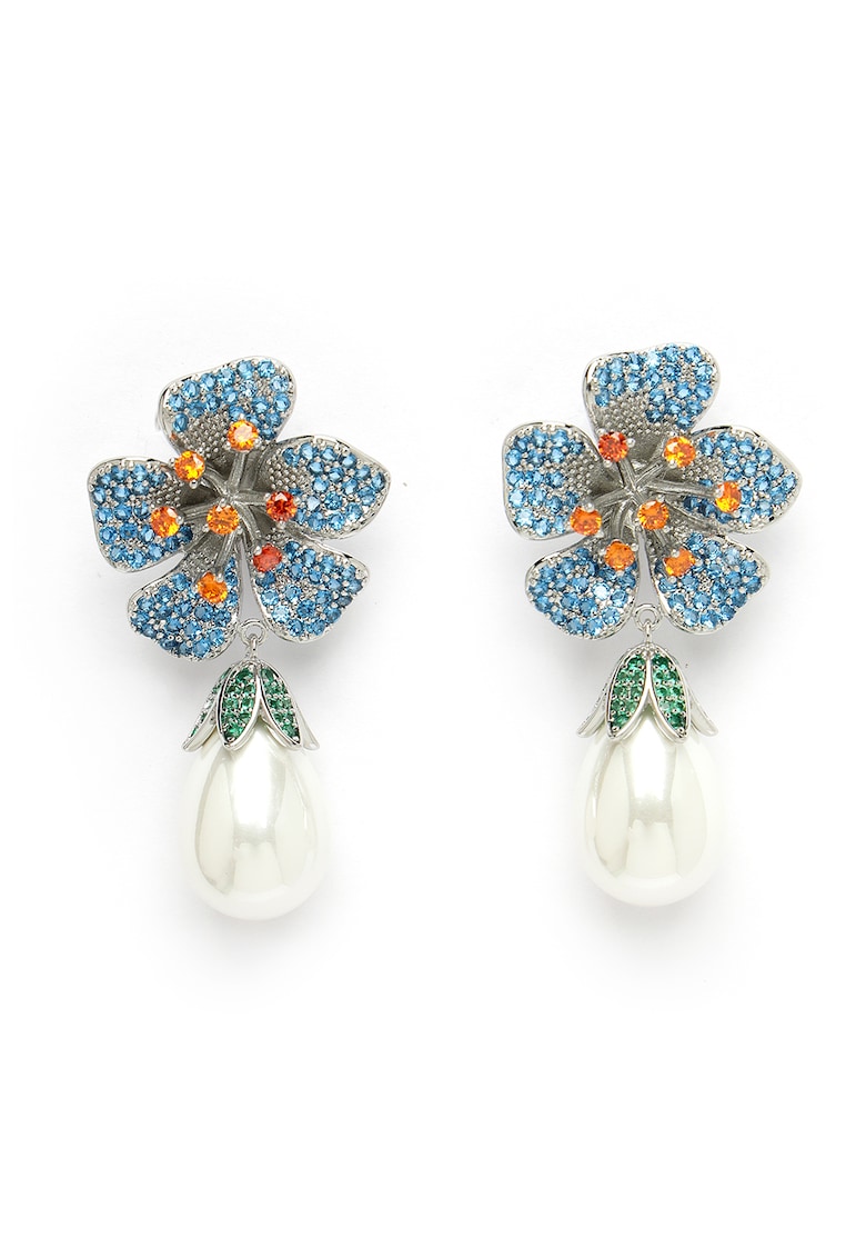 Cercei drop cu design floral si zirconia