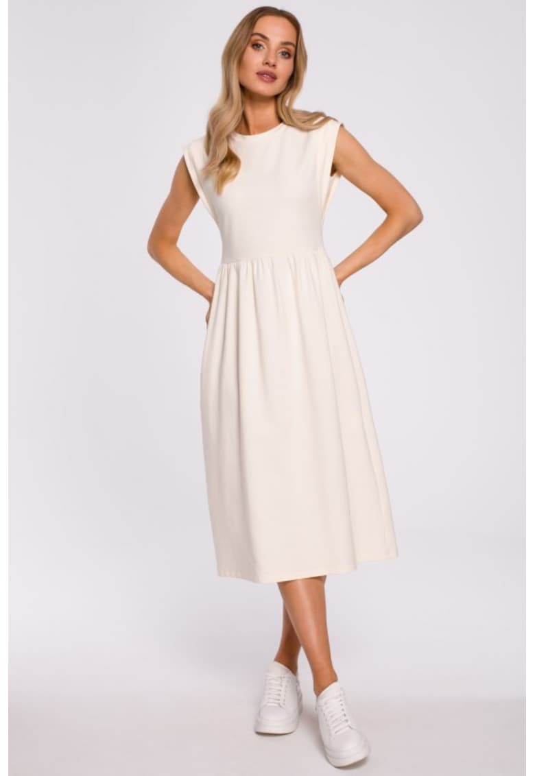 Rochie midi cu maneci decorative - - Crem