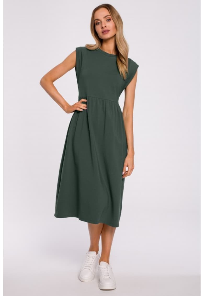 Rochie midi cu maneci decorative - - Verde