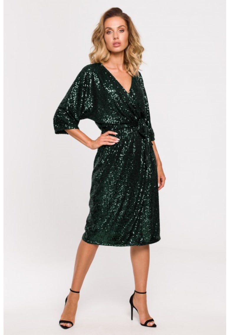 Rochie midi cu paiete legata in talie -