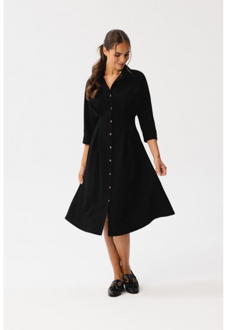 Rochie Emery cu pliuri in talie - - Negru
