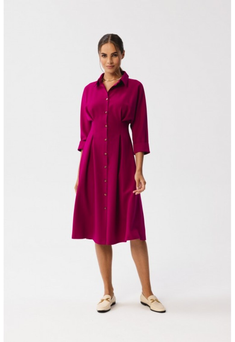 Rochie Emery cu pliuri in talie - Roz