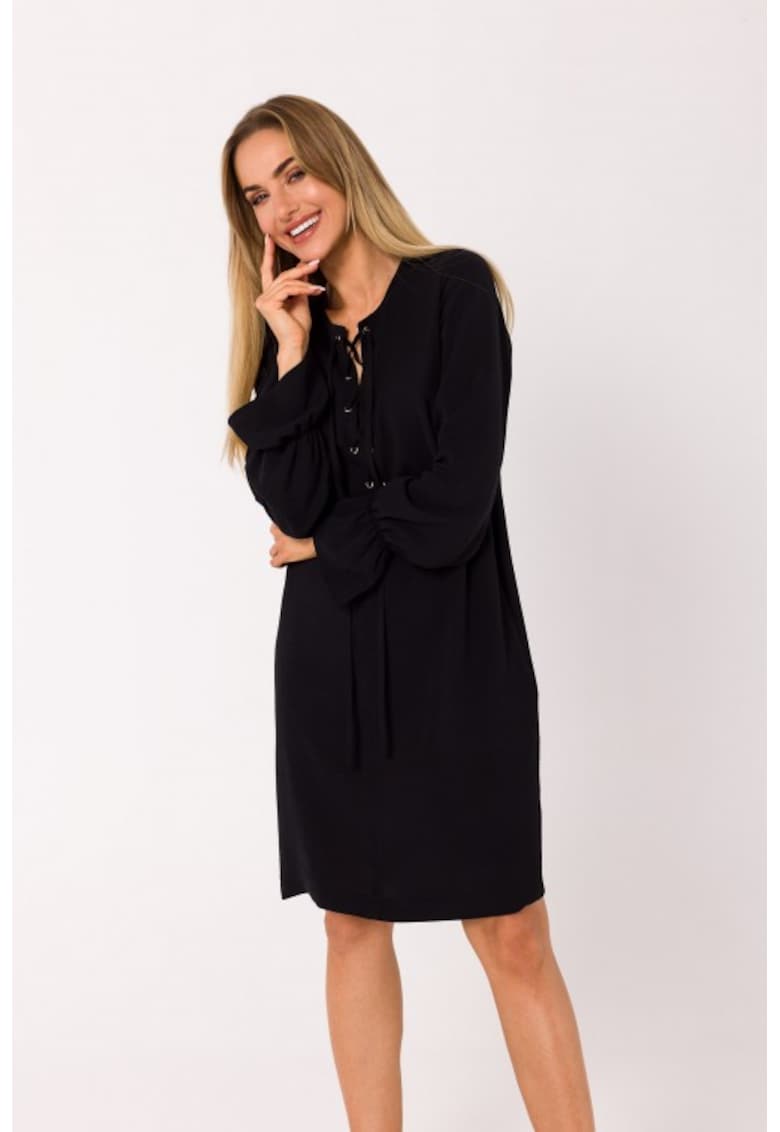 Rochie cu sireturi in fata - - Negru
