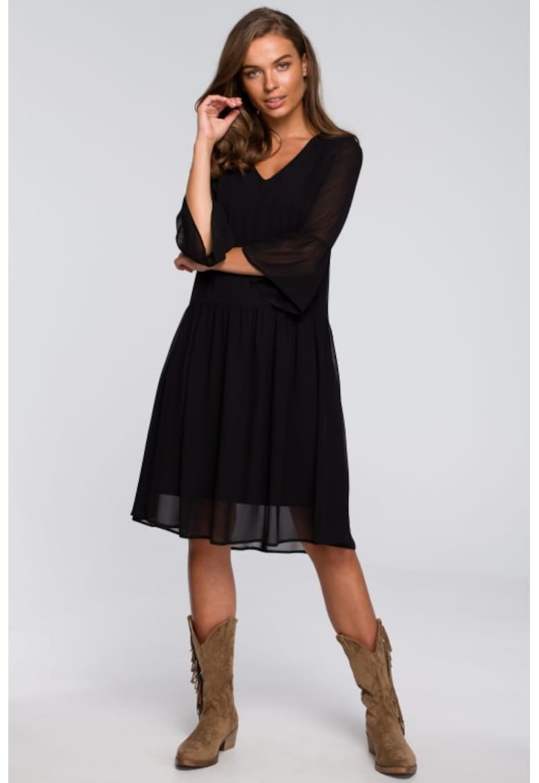 Rochie simpla din sifon - - Negru