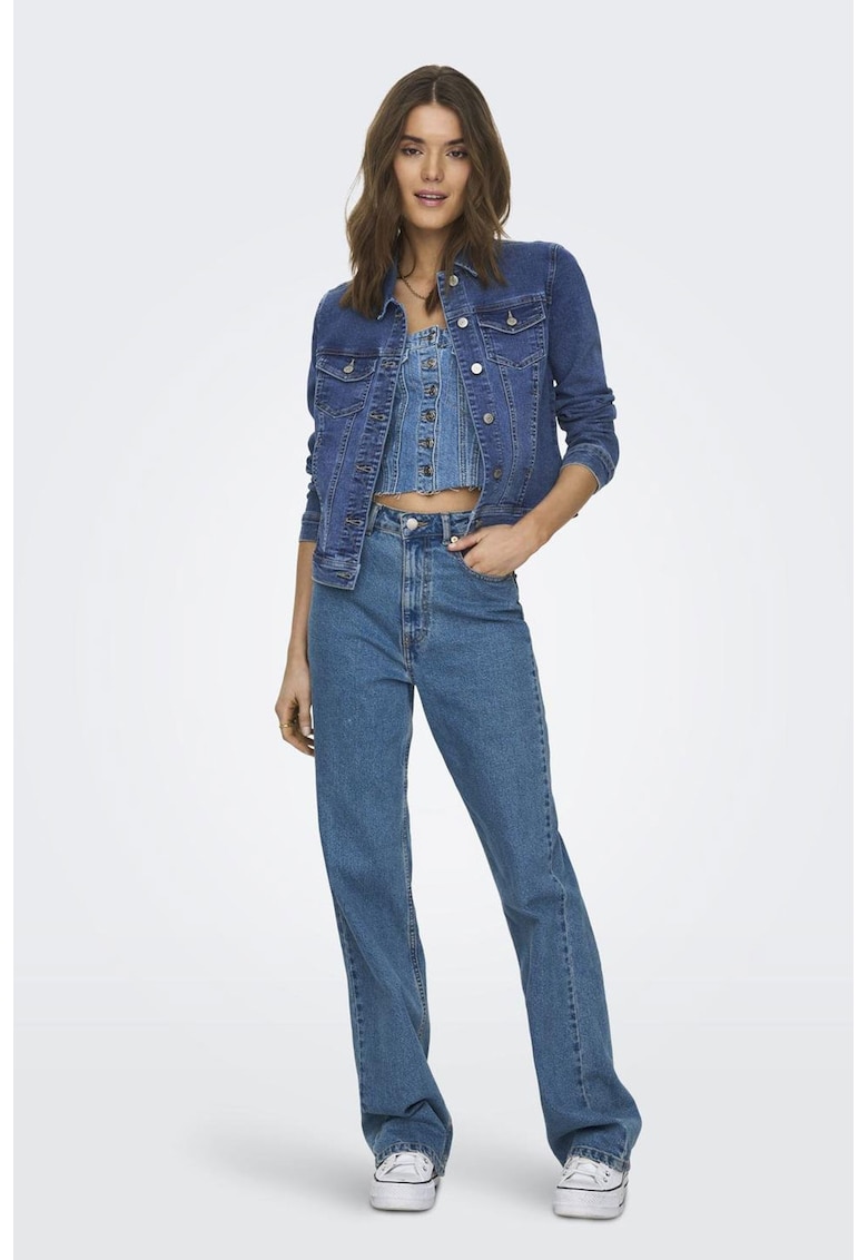 Jacheta din denim cu buzunare pe piept - Albastru indigo