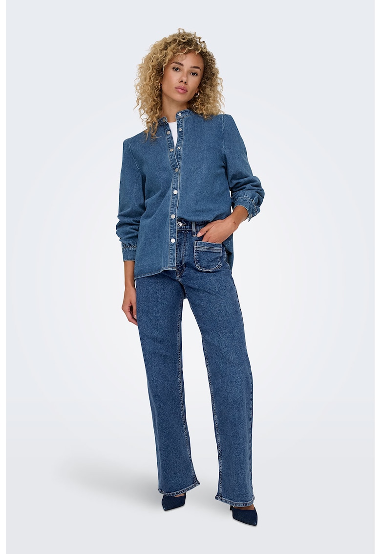 Blugi cu croiala ampla si talie inalta - Albastru inchis