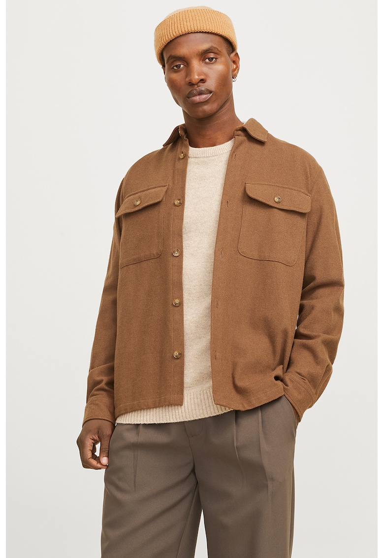 Camasa de bumbac cu buzunare cu clapa pe piept