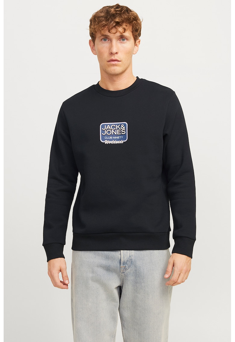 Bluza de trening din amestec de bumbac cu imprimeu logo - Albastru pastel/Negru/Alb optic