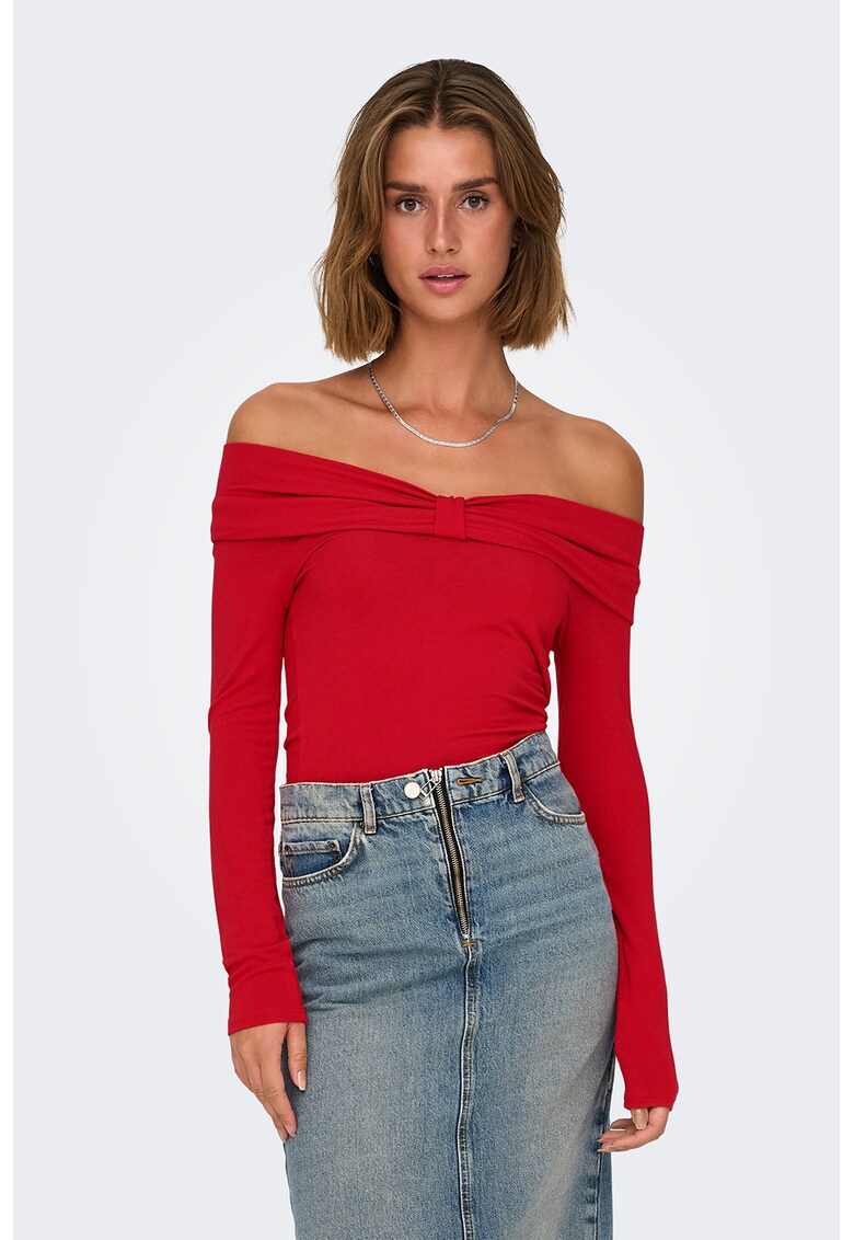 Bluza uni cu decolteu pe umeri - Rosu