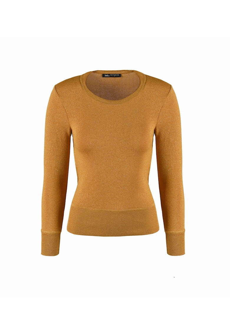 Pulover tricotat fin din jerseu cu insertii de lurex - galben sofran