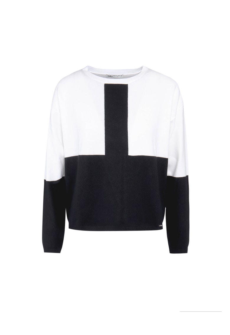 Pulover bicolor tricotat fin - Negru