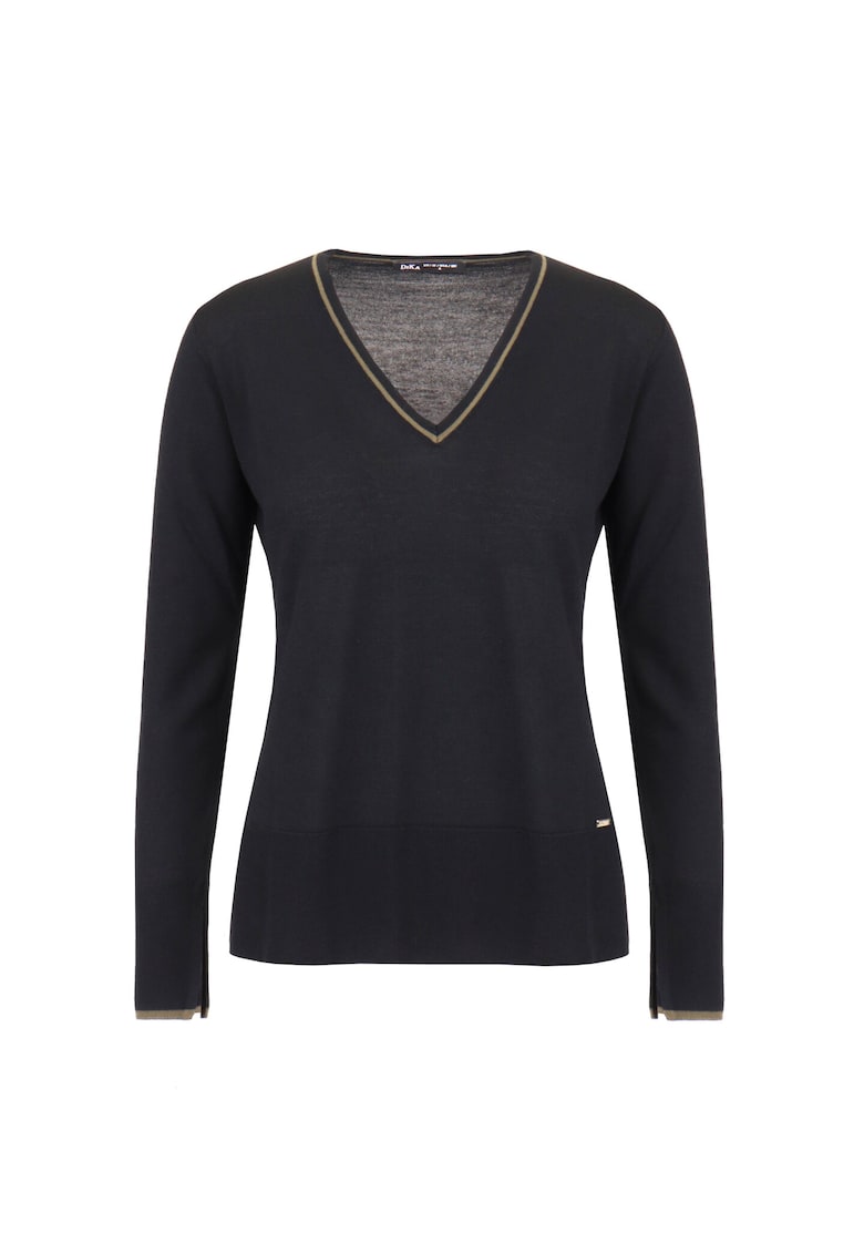 Pulover fin cu decolteu in V - Negru