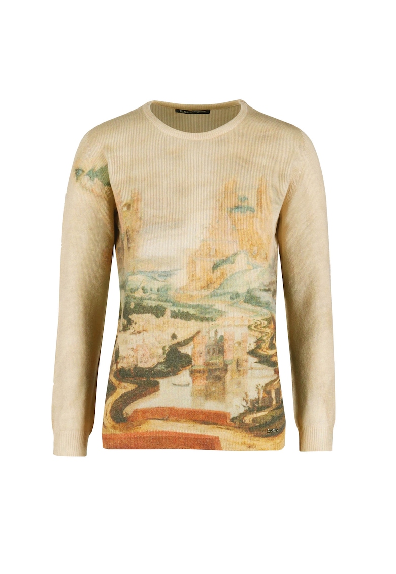 Pulover tricotat fin cu imprimeu - Multicolor