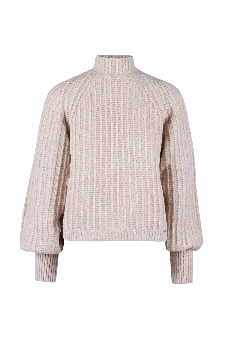Pulover cu maneci raglan si guler mediu - Bej