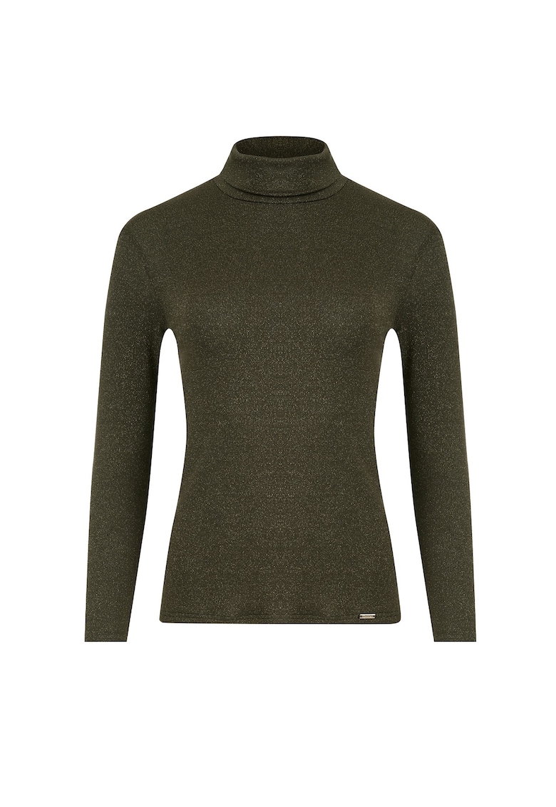 Pulover tricotat fin cu insertii din lurex - Verde inchis Pulover tricotat fin cu insertii din lurex - Verde inchis
