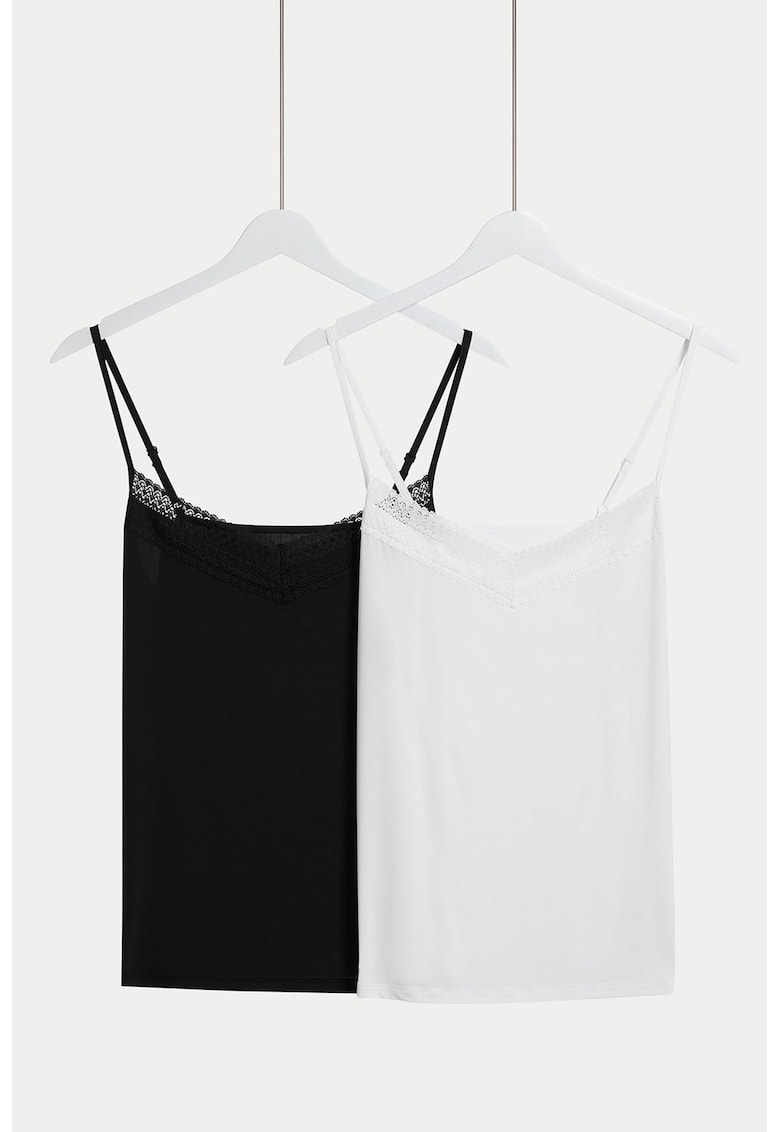 Set de top-uri cu insertii din dantela - 2 piese