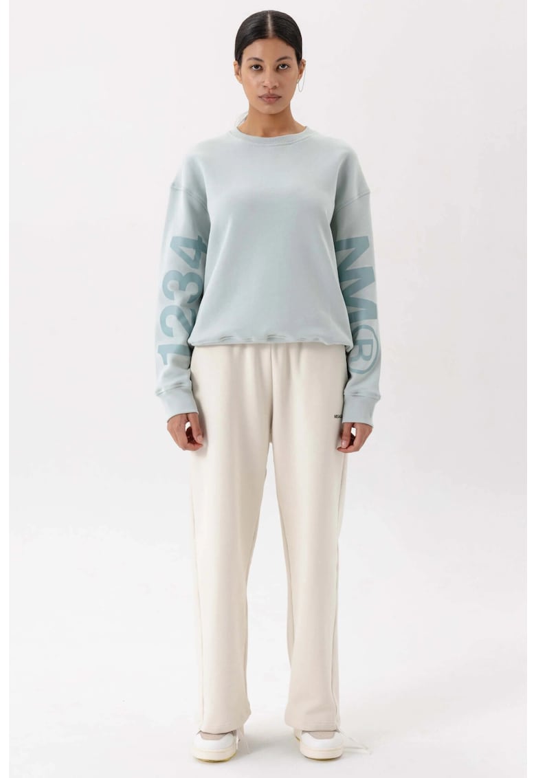 Bluzon din bumbac organic cu imprimeu text - Albastru deschis