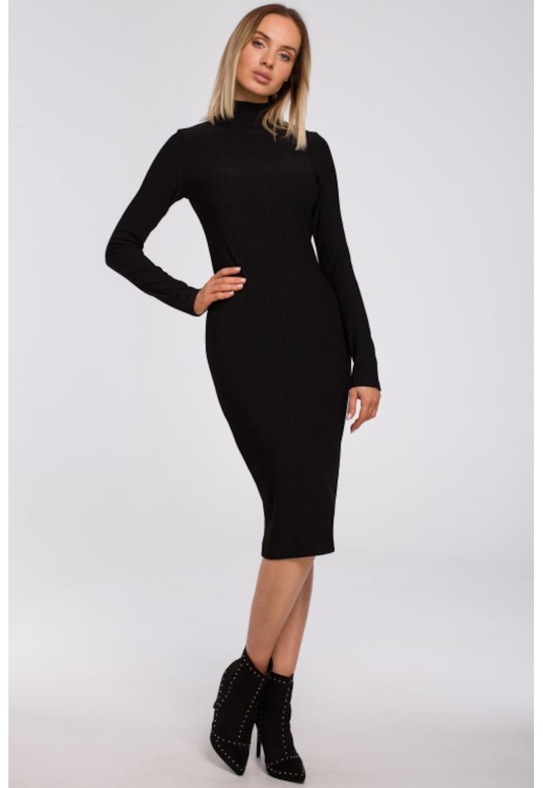 Rochie bodycon cu guler scurt - - Negru