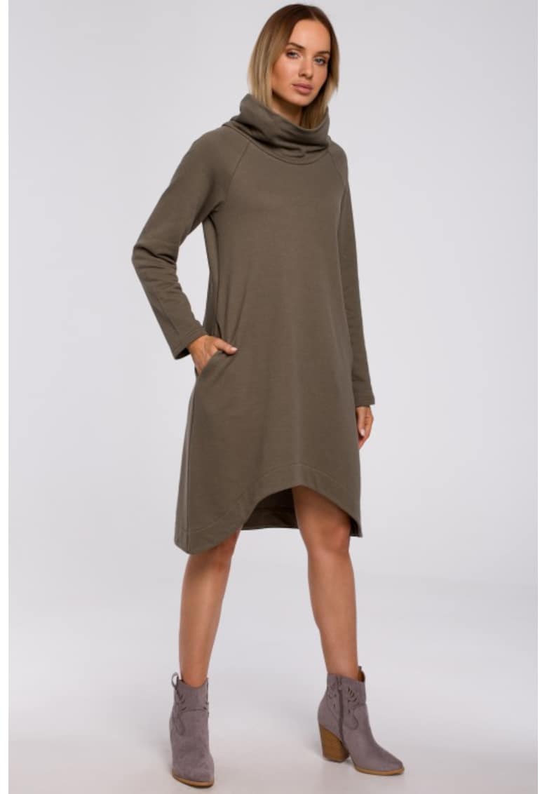 Rochie asimetrica cu guler inalt -