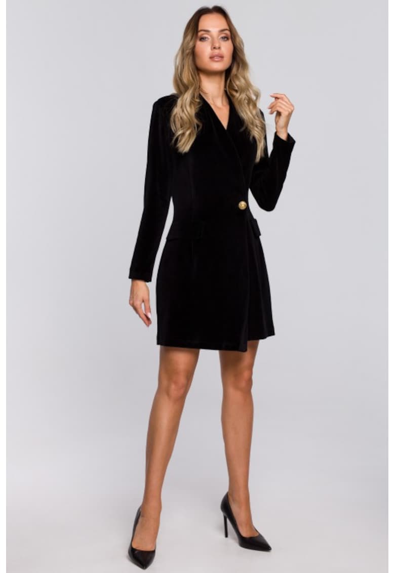 Rochie sacou din velur cu tiv asimetric -