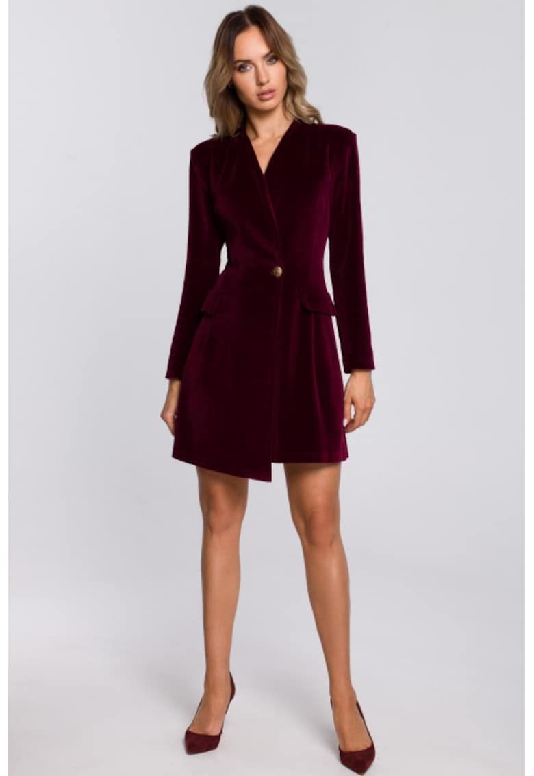 Rochie sacou din velur cu tiv asimetric -