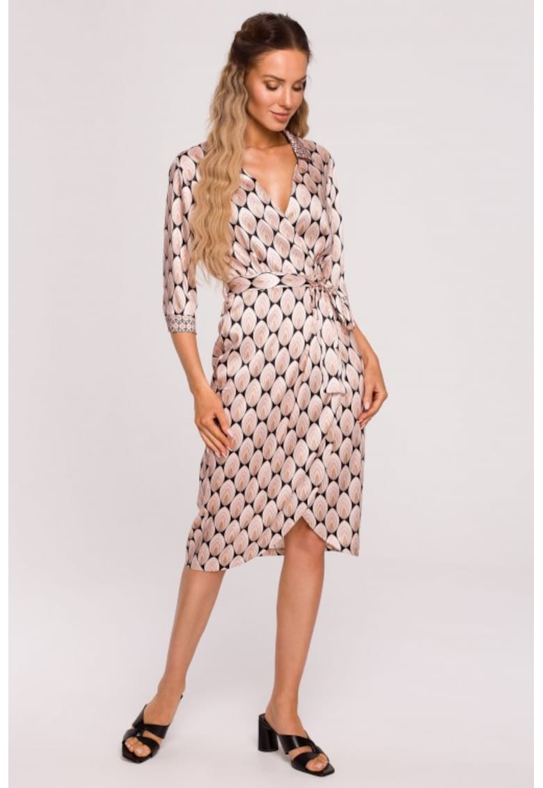 Rochie din satin imprimata cu maneci 3/4 -