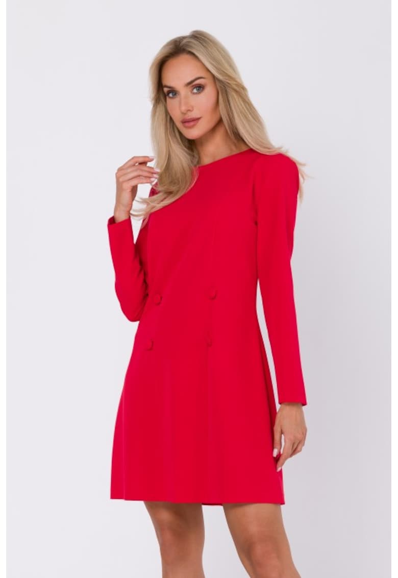 Rochie evazata cu maneca lunga si nasturi decorativi -